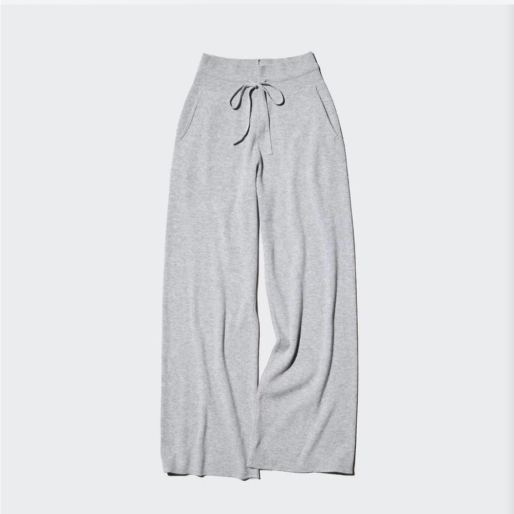 Uniqlo Gray Wide-Leg Ribbed Sweatpants